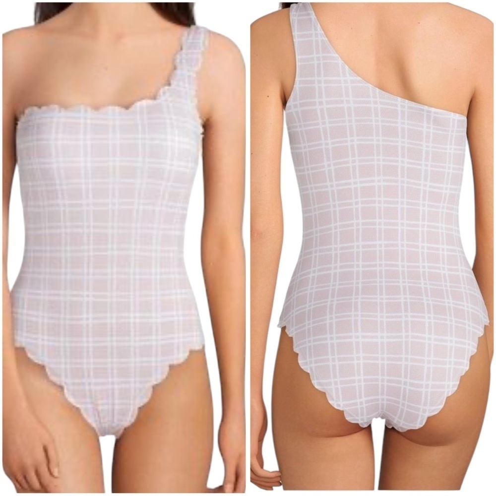 NWT Daniel Cremieux Medium Pink White Ruffle One Piece Swimsuit One Shoulder